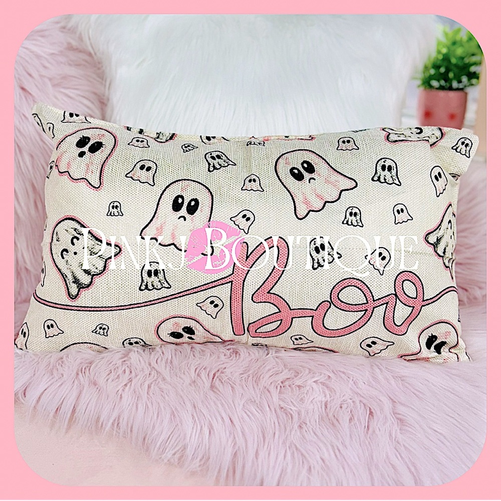 💗👻Pink {BOO} Adorable {Ghost} Print Halloween Decorative Cushion Cover!